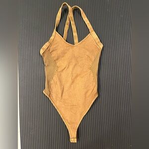 FP Movement by Free People Golden Mustard Rib-Trim Bodysuit
